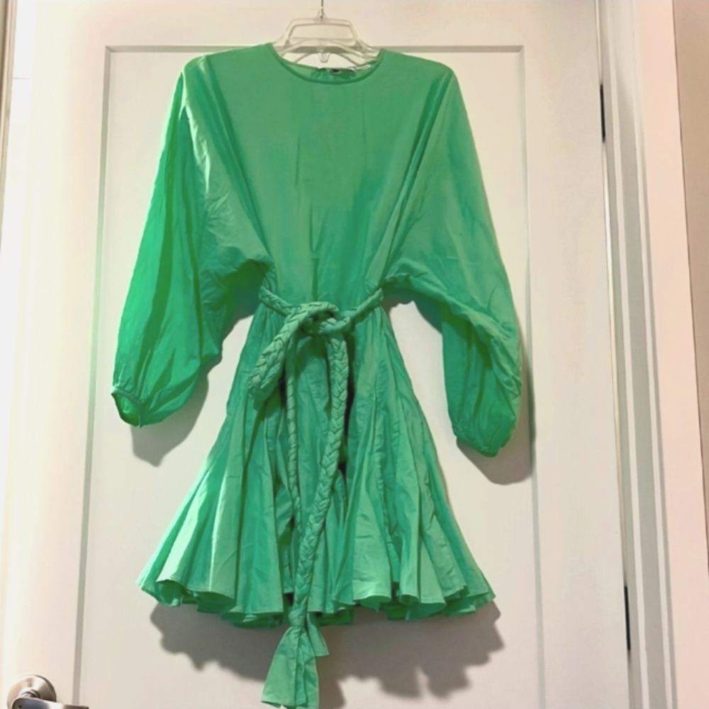Rhode mini dress ELLA dress poplin cotton resort bishop sleeve belt Medium - Picture 3 of 13
